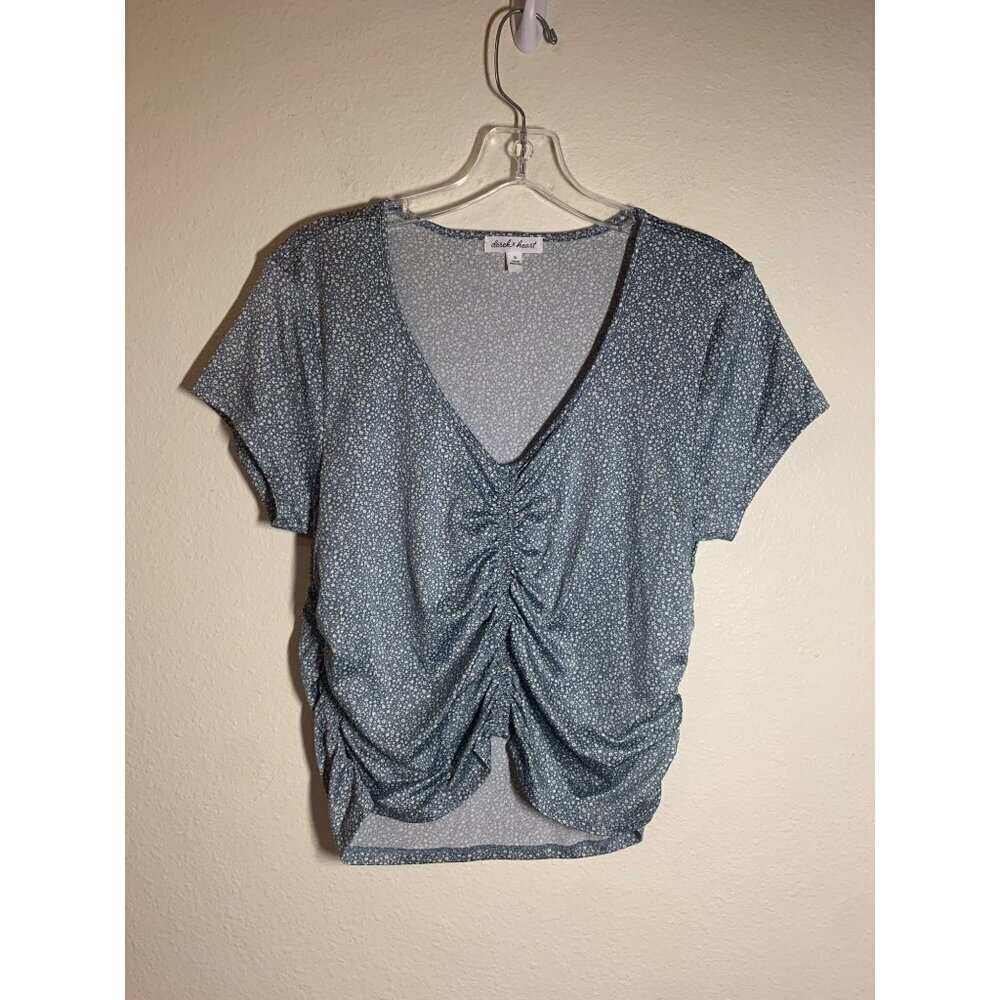 Derek Heart Floral Print Crop Top Women's Size XL Gray Y2K Retro Ruche P10